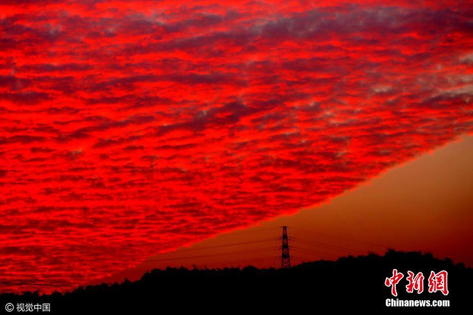 红透半边天！广西全州现“火烧云”景观